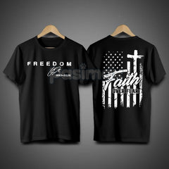 "Faith Over Fear" Freedom American Flag T-Shirt - We Wear Red On October Statement Tee, Patriotic Apparel