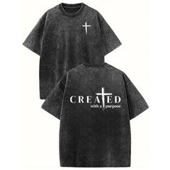 "Created with a Purpose" Washed T-Shirt â Christian Inspirational Tee, Vintage Comfort Top