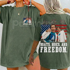"Boats Hoes and Freedom" 2-Sided T-Shirt â Funny Prestige Worldwide 4th of July Step Brothers Graphic Tee