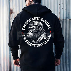 "I'm Not Anti-Social I'm Selectively Social" Printed Men's Hoodie â Introvert Statement Pullover, Funny Slogan Apparel, Unisex