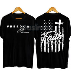 "Faith Over Fear" Freedom American Flag T-Shirt - We Wear Red On October Statement Tee, Patriotic Apparel