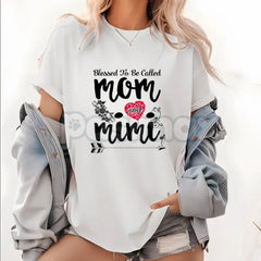 "Called Mom And Mimi's Blessing" Ladies T-Shirt â Casual Pattern Mother's Day Tee, Premium 100% Cotton Grandmother Gift Top, Soft Lived-In Heavyweight Floral Family Shirt, Made in USA
