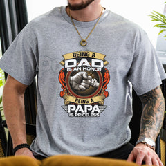 "Being A Papa Is Priceless" Hand Fist Bump T-Shirt â Ultimate Fatherhood Tribute Graphic Tee, Premium 100% Cotton Grandpa Top, Soft Lived-In Heavyweight Family Legacy Shirt, Made in USA