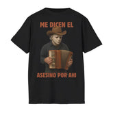 "Me Dicen El Asesino Por Ahi" T-Shirt - Funny Horror Movie Villains Accordion Tee, Jason, Freddy, Ghostface, Michael Myers