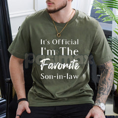 "Favorite Son-in-Law" Letter Pattern T-Shirt - Funny Round Neck Gift for Men, Best Son-in-Law Slogan Tee, Family Humor Apparel