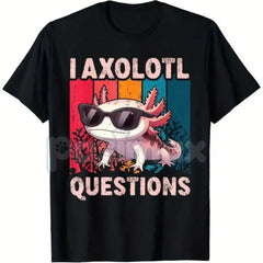 "I Axolotl Questions" Retro Graphic T-Shirt â Funny Science Pun Tee, Premium 100% Cotton Cute Animal Top, Soft Lived-In Heavyweight Biology Nerd Shirt, Made in USA