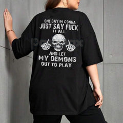 "FUCK IT ALL" Defiant Skeleton T-Shirt - Men's Sarcastic Slogan Tee, Dark Humor Graphic Apparel, Rebellious Attitude Streetwear