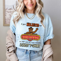 "I Got Molested At Freddy Fazbear's" Dark Humor T-Shirt - Bold and Dark Horror Design, FNAF Meme Slogan Tee, Edgy Gaming Apparel