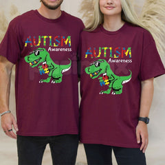 "Ausome Dino" Autism Awareness T-Shirt â Colorful Dinosaur Support Graphic Tee, Premium 100% Cotton Neurodiversity Top, Soft Lived-In Heavyweight Inclusion Shirt, Made in USA