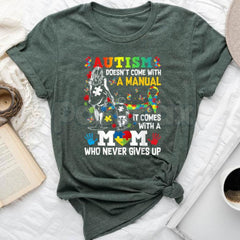 "Autism Mom: No Manual Included" T-Shirt â Inspirational Neurodiversity Awareness Graphic Tee, Premium 100% Cotton Autism Mama Top, Soft Lived-In Heavyweight Acceptance Month Shirt, Made in USA