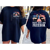 "Boats, Hoes & Freedom" Step Brothers 4th of July T-Shirt â Funny 2-Side Patriotic Graphic Tee, Premium 100% Cotton Independence Day Top, Sarcastic USA Summer Party Apparel, Made in USA