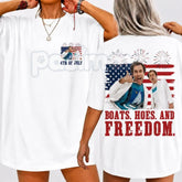 "Boats Hoes and Freedom" 2-Sided T-Shirt â Funny Prestige Worldwide 4th of July Step Brothers Graphic Tee