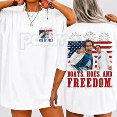 "Boats Hoes and Freedom" 2-Sided T-Shirt â Funny Prestige Worldwide 4th of July Step Brothers Graphic Tee