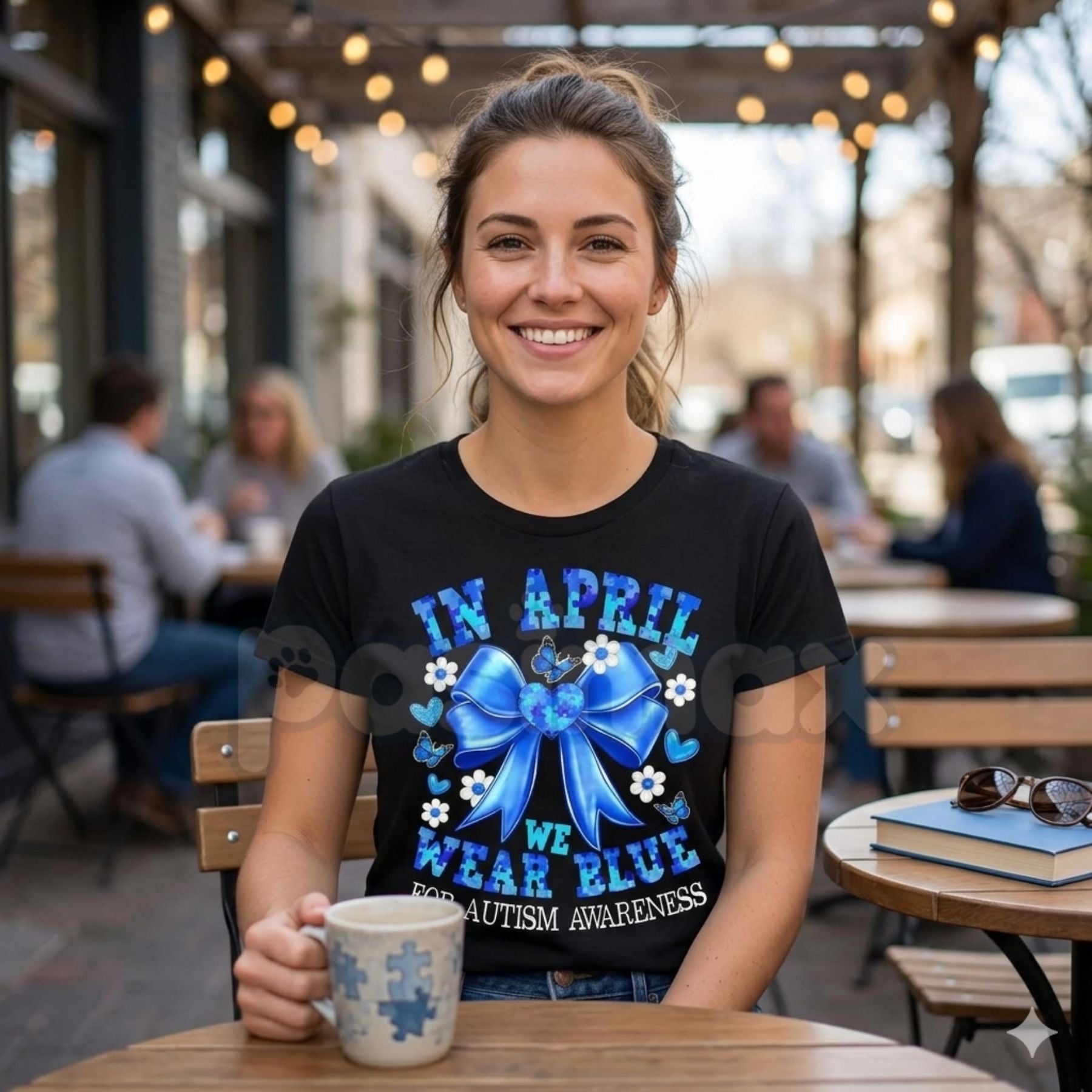 "April We Wear Blue" Autism Awareness T-Shirt â Coquette Bow Puzzle Piece Graphic Tee, Premium 100% Cotton Neurodiversity Top, Soft Lived-In Heavyweight Acceptance Month Shirt, Made in USA