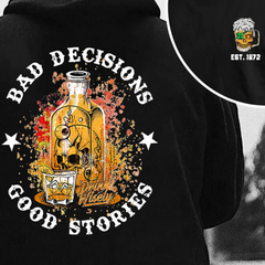 "Bad Decisions Good Stories" Halloween Hoodie â Gen X Pullover, Spooky Nostalgia