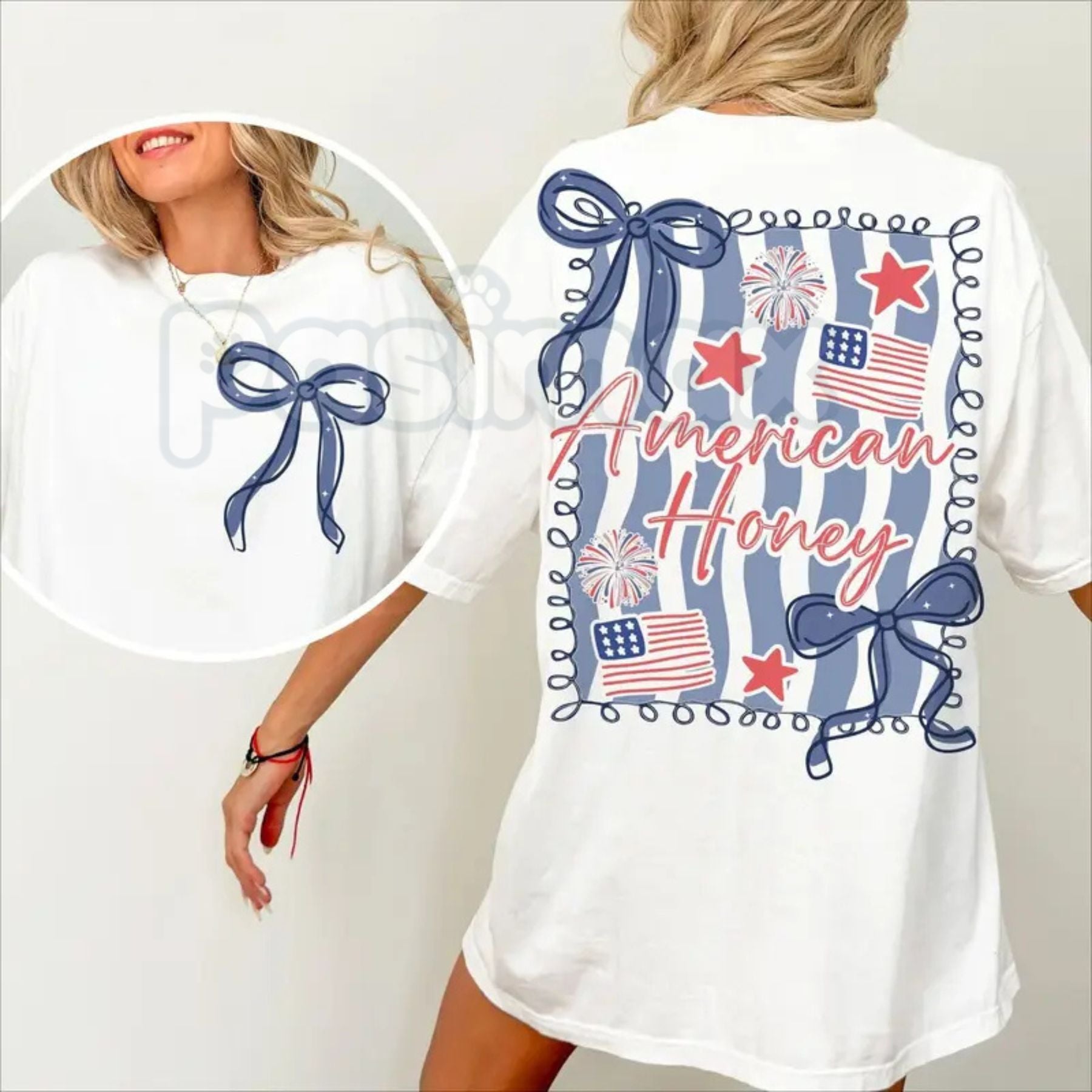 "American Honey" Coquette 4th Of July T-Shirt â Girly Vintage USA Graphic Tee, Premium 100% Cotton Independence Day Top, Soft Lived-In Heavyweight Retro Merica Shirt, Made in USA