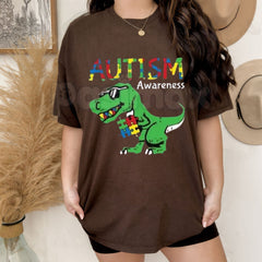 "Ausome Dino" Autism Awareness T-Shirt â Colorful Dinosaur Support Graphic Tee, Premium 100% Cotton Neurodiversity Top, Soft Lived-In Heavyweight Inclusion Shirt, Made in USA