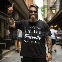 "Favorite Son-in-Law" Letter Pattern T-Shirt - Funny Round Neck Gift for Men, Best Son-in-Law Slogan Tee, Family Humor Apparel