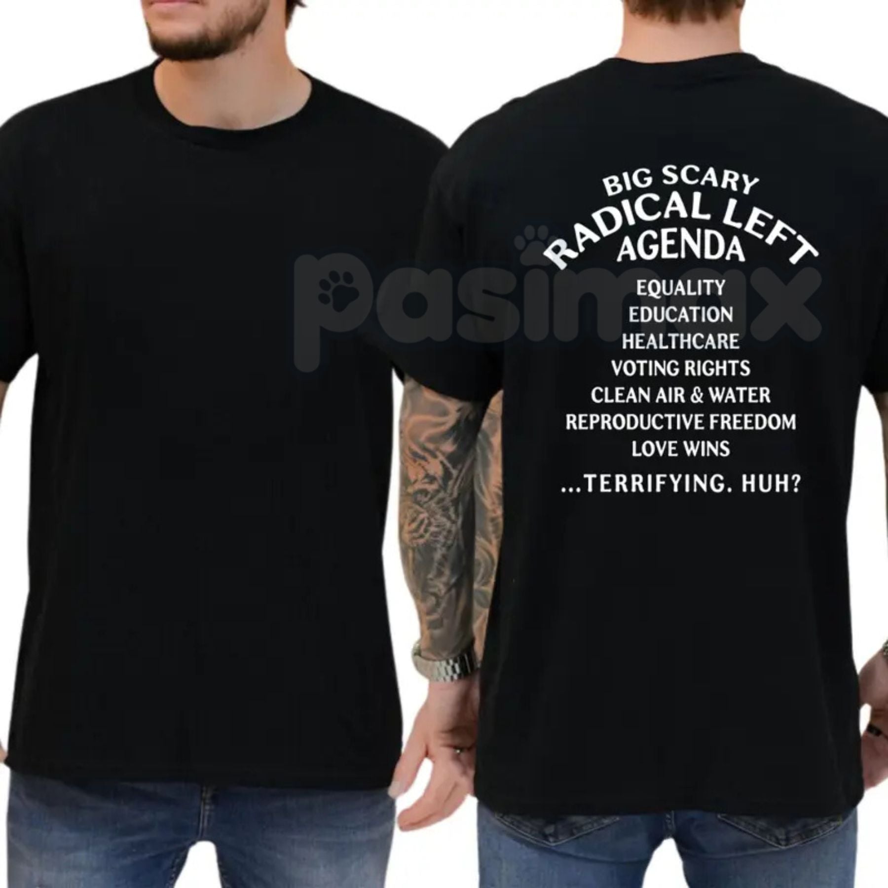 "Big Scary Radical Left Agenda" T-Shirt â Funny Sarcastic Political Graphic Tee, Premium 100% Cotton Progressive Humor Top, Soft Lived-In Heavyweight Democracy Activist Shirt, Made in USA