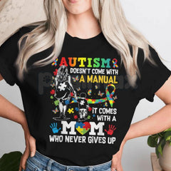 "Autism Mom: No Manual Included" T-Shirt â Inspirational Neurodiversity Awareness Graphic Tee, Premium 100% Cotton Autism Mama Top, Soft Lived-In Heavyweight Acceptance Month Shirt, Made in USA