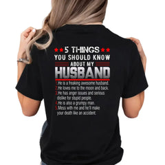 "5 Things You Should Know About My Husband" T-Shirt - Funny Wife Tee, Gift for Her from Husband