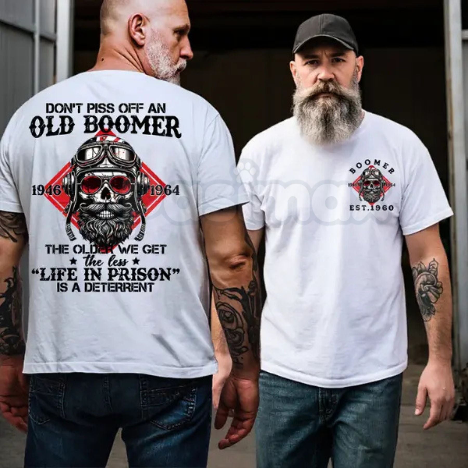 "Don't Piss Off a Boomer" Funny Skull T-Shirt - Customizable Born 1946â1964 Graphic Tee, Premium 100% Cotton Biker Aesthetic Shirt, Tough Grandpa Gift, Vintage Badass Boomer Apparel, Soft Lived-In Heavyweight Sarcastic Top
