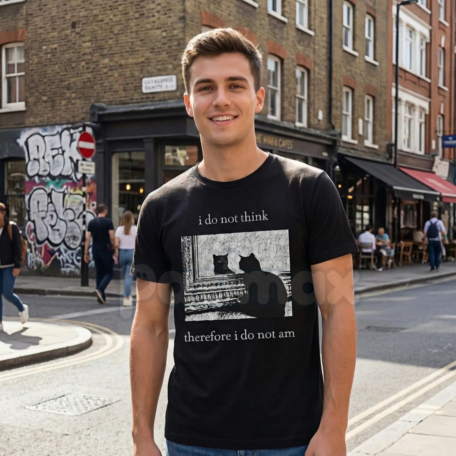 "I Do Not Think" Cat Tee - Goth Aesthetic Graphic T-Shirt, Funny Surreal Cat Humor, 90s Vintage Grunge Clothing