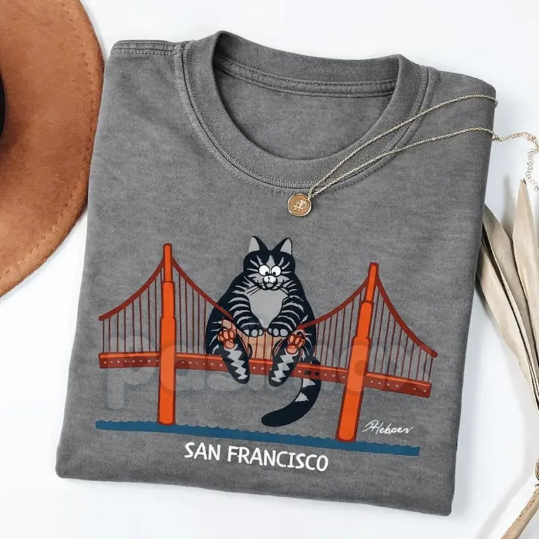 "Catzilla" San Francisco Golden Gate T-Shirt â Funny Giant Cat Movie Graphic Tee, Premium 100% Cotton Pop Culture Top, Soft Lived-In Heavyweight Cinema Nerd Shirt, Made in USA