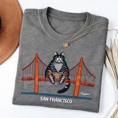 "Catzilla" San Francisco Golden Gate T-Shirt â Funny Giant Cat Movie Graphic Tee, Premium 100% Cotton Pop Culture Top, Soft Lived-In Heavyweight Cinema Nerd Shirt, Made in USA