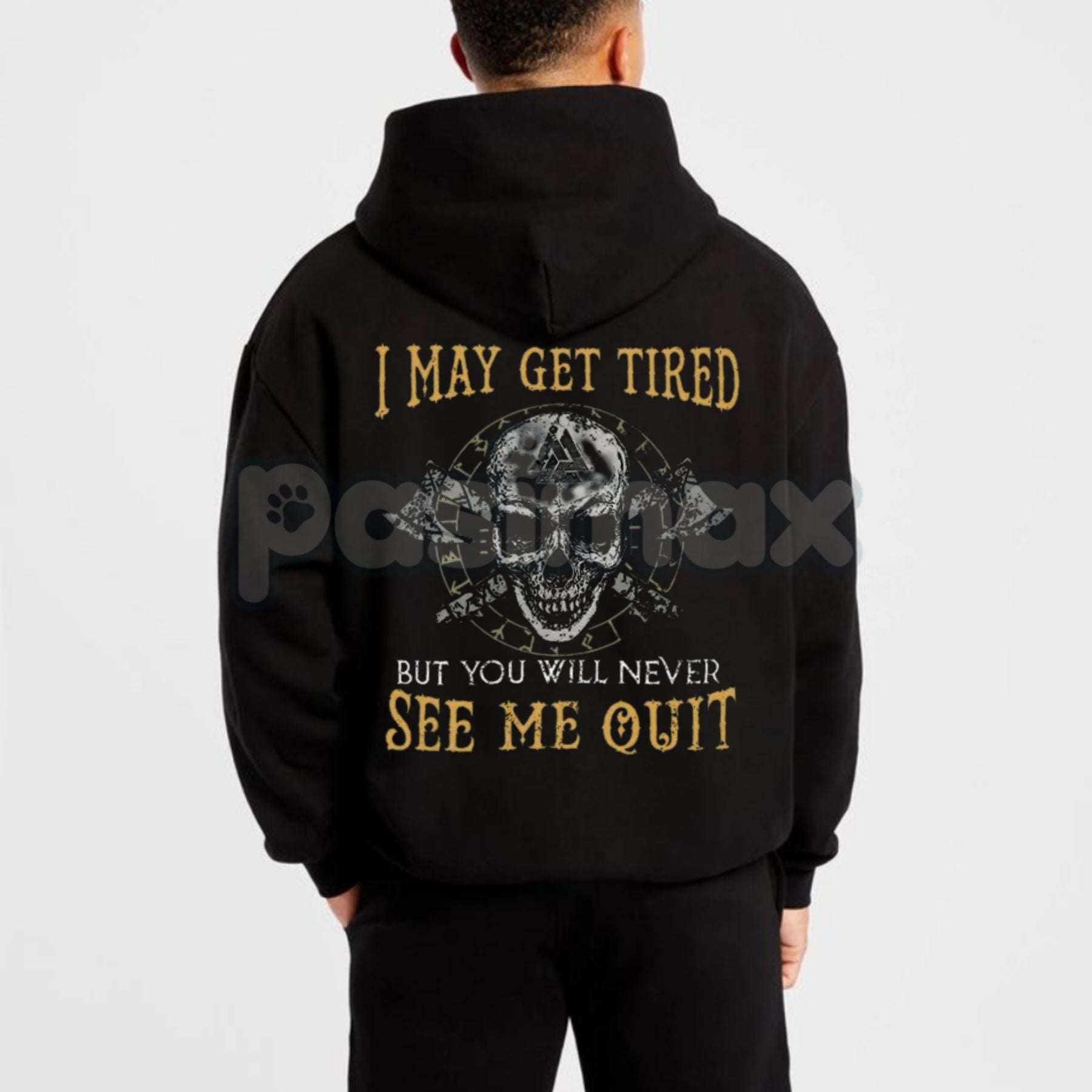 "I May Get Tired But You Will Never See Me Quit" Skull Print T-Shirt â Motivational Graphic Tee, Unisex Hoodie & Sweatshirt