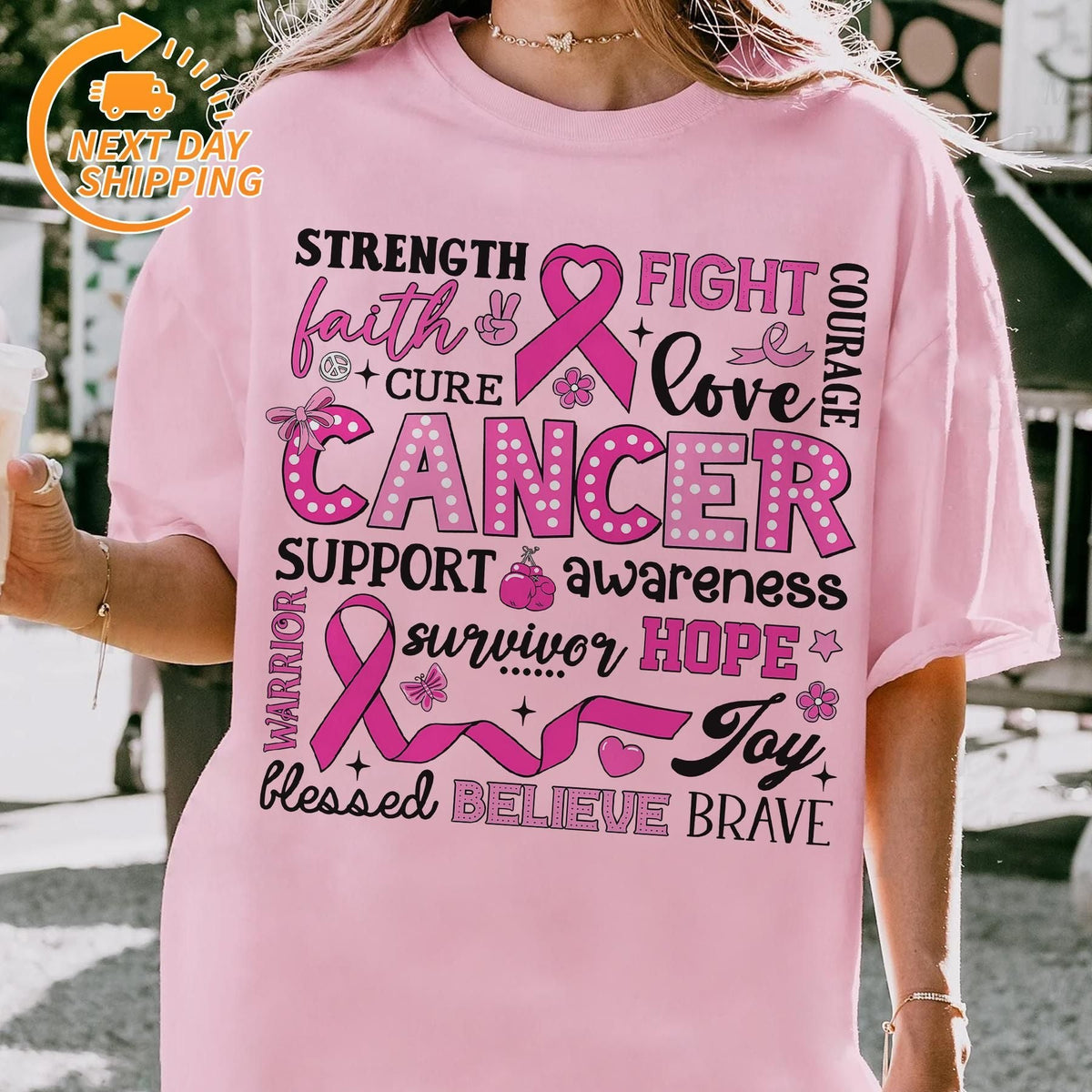 "In October We Wear Pink" Horror T-Shirt - Halloween Breast Cancer Awareness Tee, Cancer Survivor Support Squad Shirt