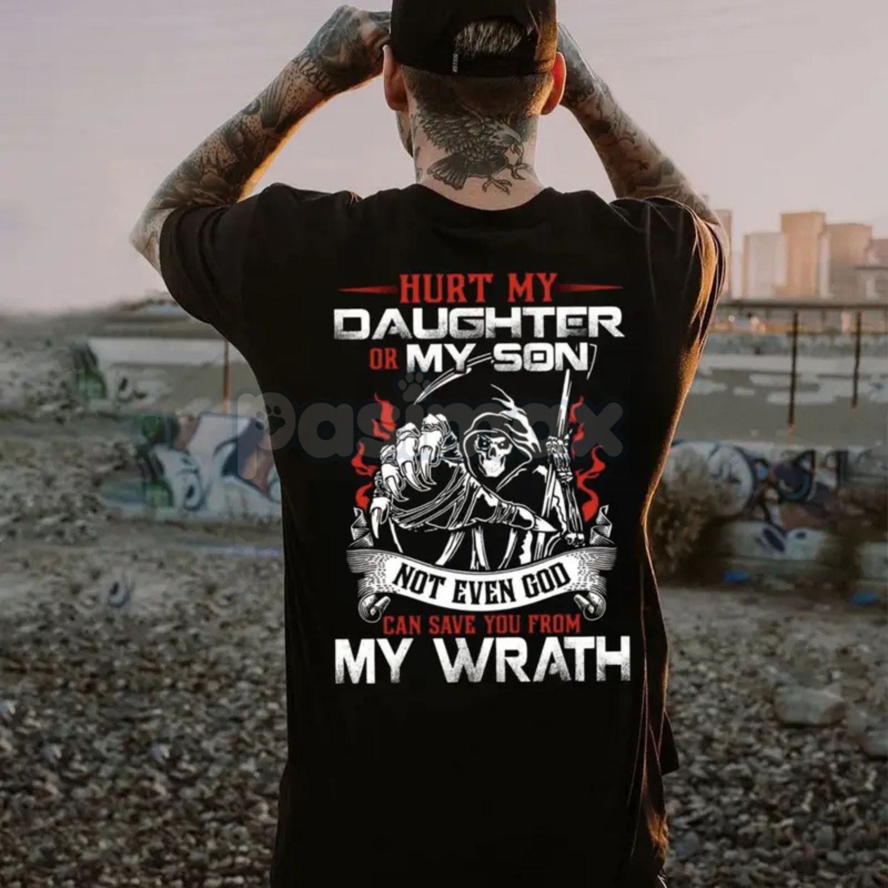 "Hurt My Daughter or Son, Not Even God Can Save You" T-Shirt - Protective Dad Graphic Tee, Funny Father Slogan Shirt, Unisex Parental Gift