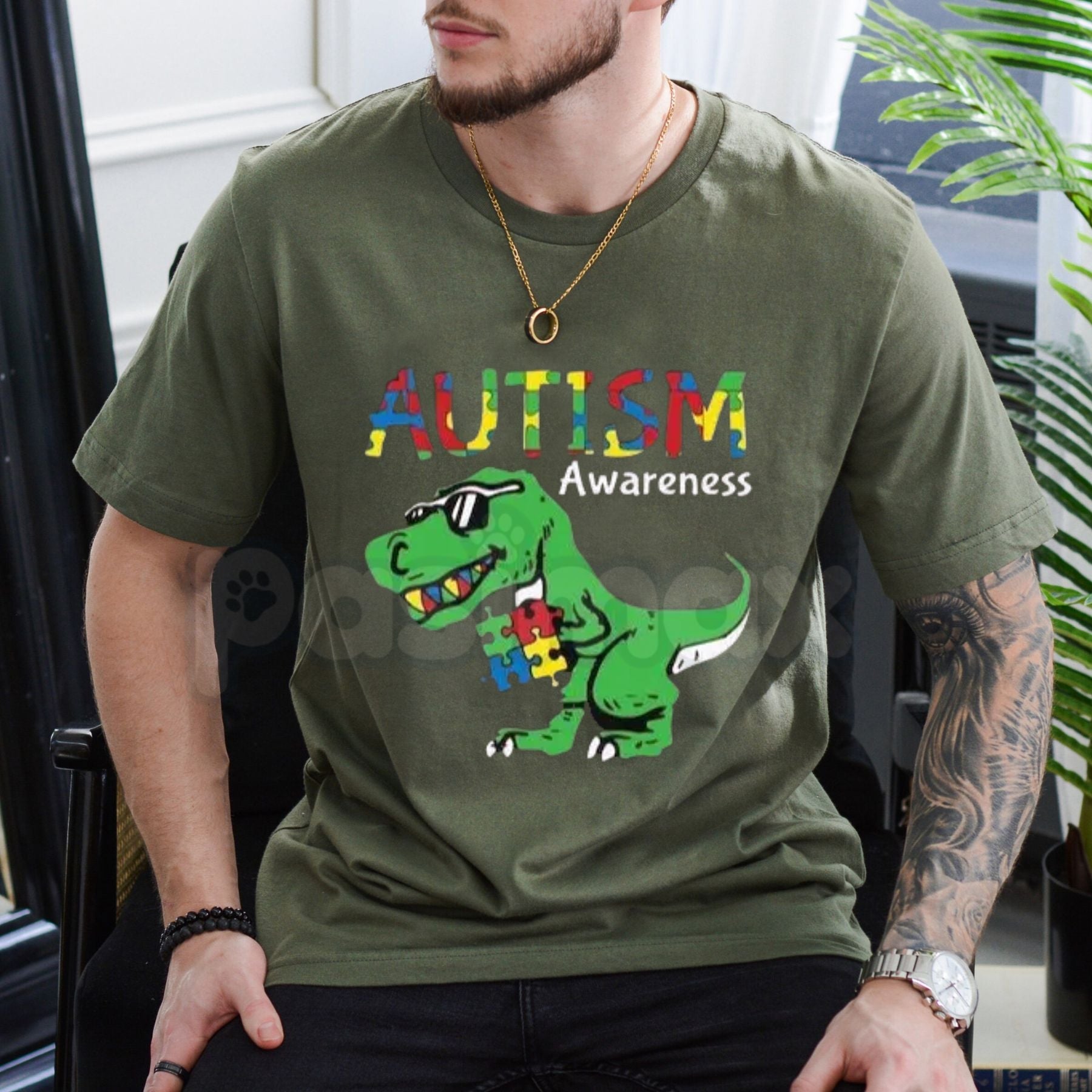 "Ausome Dino" Autism Awareness T-Shirt â Colorful Dinosaur Support Graphic Tee, Premium 100% Cotton Neurodiversity Top, Soft Lived-In Heavyweight Inclusion Shirt, Made in USA