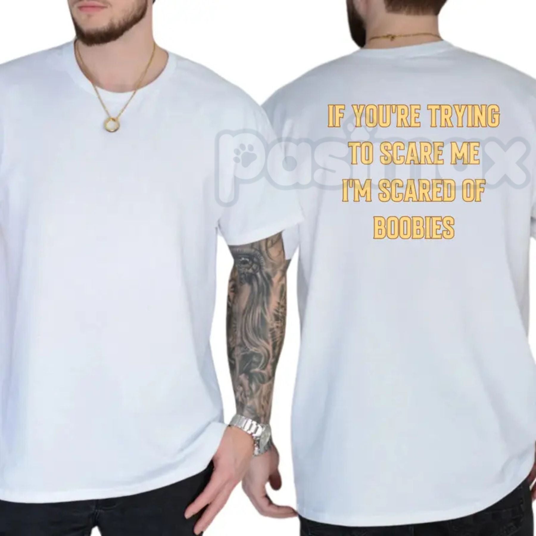 "I'm Scared Of Boobies" Funny Men's T-Shirt - Ironic Adult Humor Graphic Tee, Premium 100% Cotton Sarcastic Men's Gift, Witty Joke Gag Shirt for Guys, Soft Lived-In Heavyweight Casual Menswear, Funny Statement Party Top