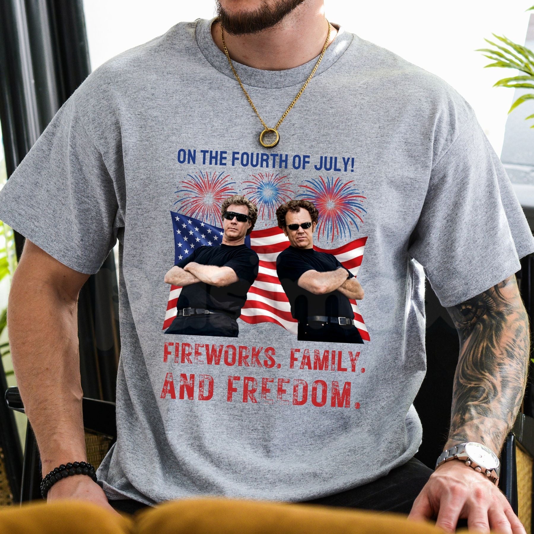 "Boats Hoes and Freedom" 4th of July T-Shirt â Funny Patriotic Nautical Graphic Tee, Premium 100% Cotton Independence Day Party Top, Soft Lived-In Heavyweight Summer Lake Life Shirt, Made in USA