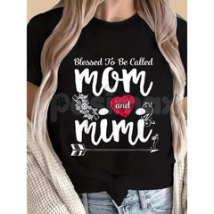 "Called Mom And Mimi's Blessing" Ladies T-Shirt â Casual Pattern Mother's Day Tee, Premium 100% Cotton Grandmother Gift Top, Soft Lived-In Heavyweight Floral Family Shirt, Made in USA