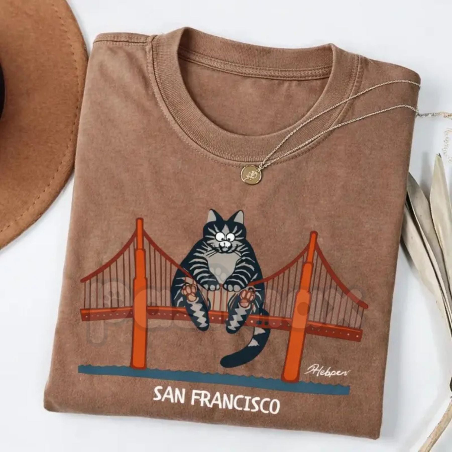 "Catzilla" San Francisco Golden Gate T-Shirt â Funny Giant Cat Movie Graphic Tee, Premium 100% Cotton Pop Culture Top, Soft Lived-In Heavyweight Cinema Nerd Shirt, Made in USA