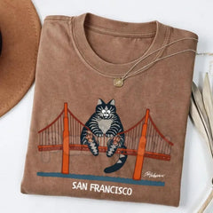 "Catzilla" San Francisco Golden Gate T-Shirt â Funny Giant Cat Movie Graphic Tee, Premium 100% Cotton Pop Culture Top, Soft Lived-In Heavyweight Cinema Nerd Shirt, Made in USA