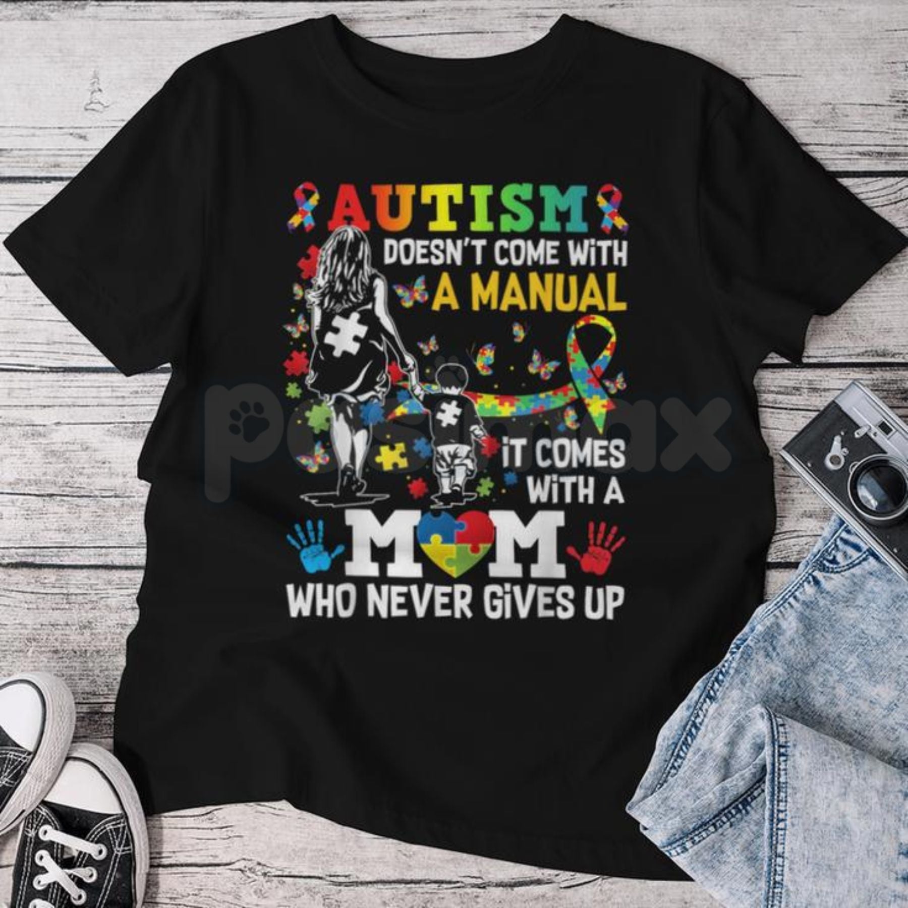 "Autism Mom: No Manual Included" T-Shirt â Inspirational Neurodiversity Awareness Graphic Tee, Premium 100% Cotton Autism Mama Top, Soft Lived-In Heavyweight Acceptance Month Shirt, Made in USA