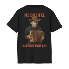 "Me Dicen El Asesino Por Ahi" T-Shirt - Funny Horror Movie Villains Accordion Tee, Jason, Freddy, Ghostface, Michael Myers
