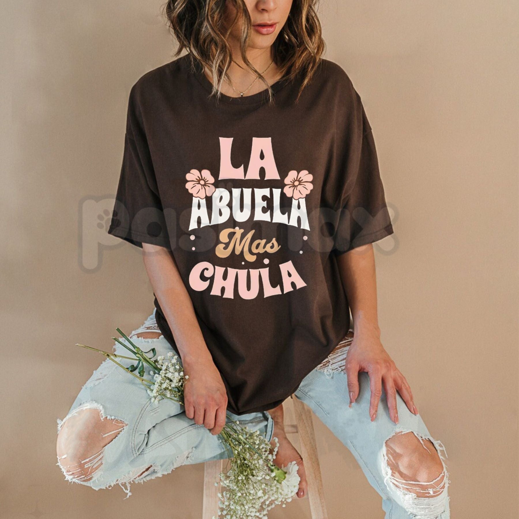 "La Abuela MÃ¡s Chula" Spanish Graphic Tee â Premium 100% Cotton Grandmother Gift, Cute Floral Abuela Portrait Shirt, Soft Lived-In Heavyweight Latina Fashion, Made in USA
