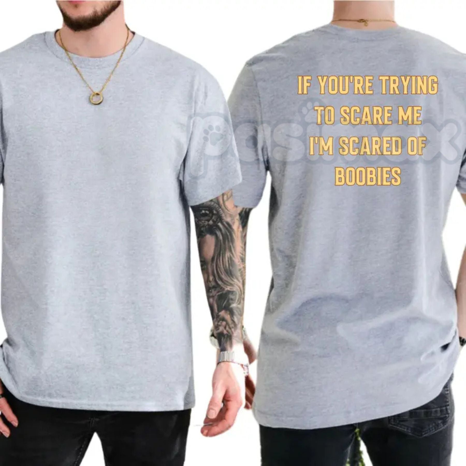 "I'm Scared Of Boobies" Funny Men's T-Shirt - Ironic Adult Humor Graphic Tee, Premium 100% Cotton Sarcastic Men's Gift, Witty Joke Gag Shirt for Guys, Soft Lived-In Heavyweight Casual Menswear, Funny Statement Party Top