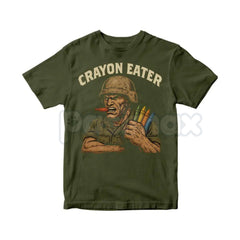 "Crayon Eater" Funny Military T-Shirt - USMC Dark Humor Sarcastic Marine Tee, Premium 100% Cotton Veteran Humor Shirt, Tactical Crayon Specialist Graphic Top, Military Branch Banter Apparel, Rugged Lived-In Grunt Style Tee