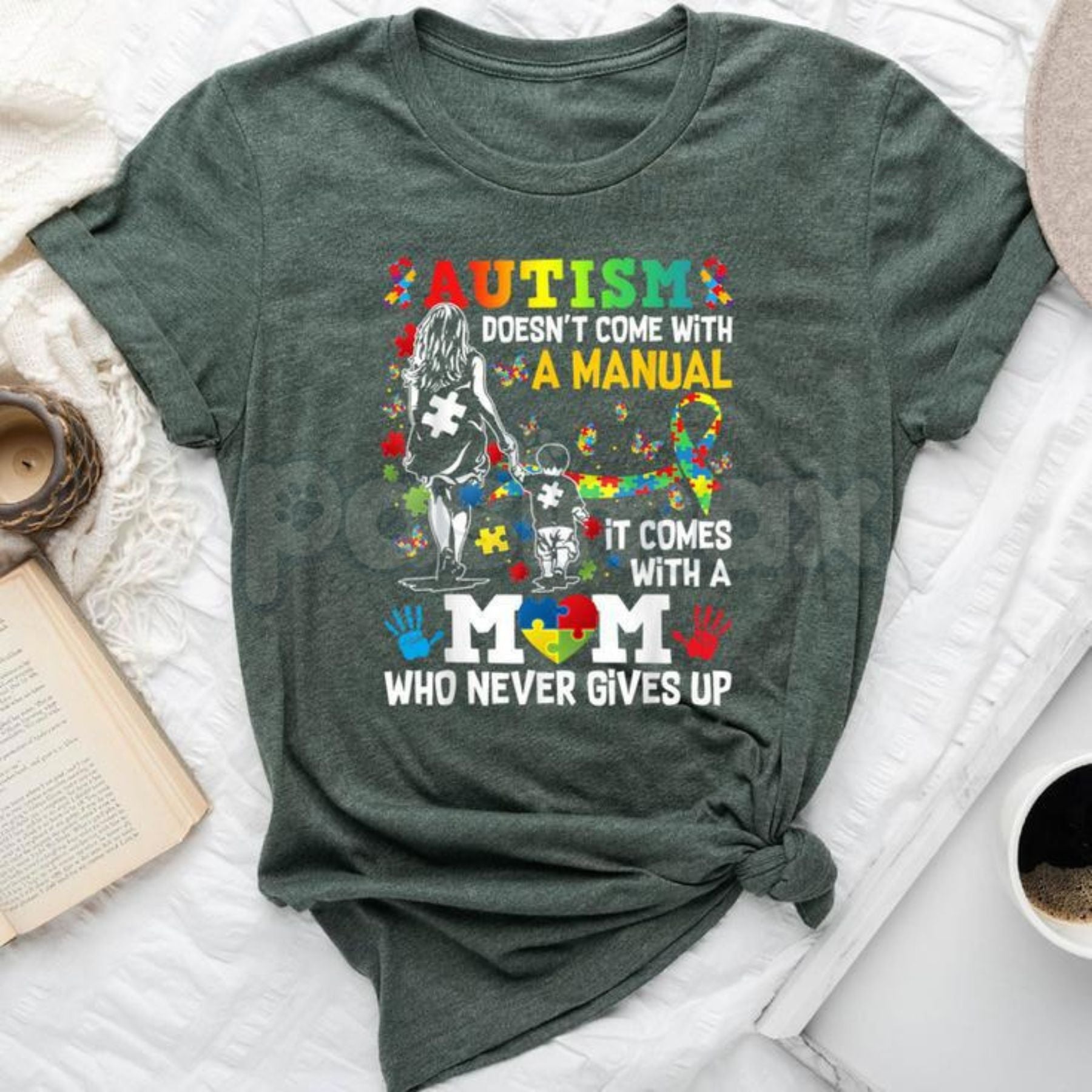 "Autism Mom: No Manual Included" T-Shirt â Inspirational Neurodiversity Awareness Graphic Tee, Premium 100% Cotton Autism Mama Top, Soft Lived-In Heavyweight Acceptance Month Shirt, Made in USA