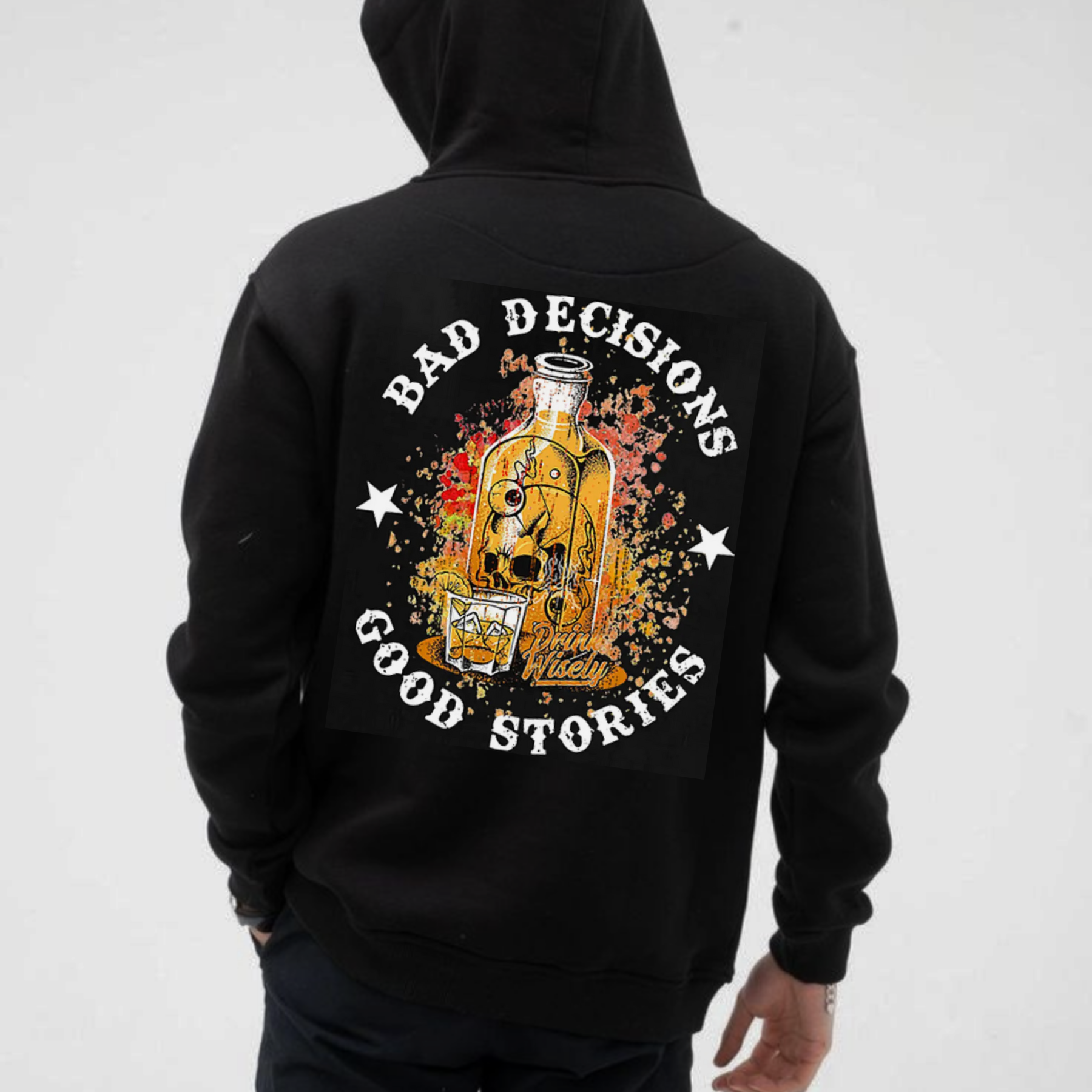 "Bad Decisions Good Stories" Halloween Hoodie â Gen X Pullover, Spooky Nostalgia