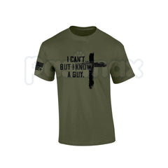 "I Can't But I Know A Guy" Men's Christian T-Shirt â Funny Jesus Cross Graphic Tee, Premium 100% Cotton Faith-Based Humor Top, Soft Lived-In Heavyweight Religious Statement Shirt, Made in USA