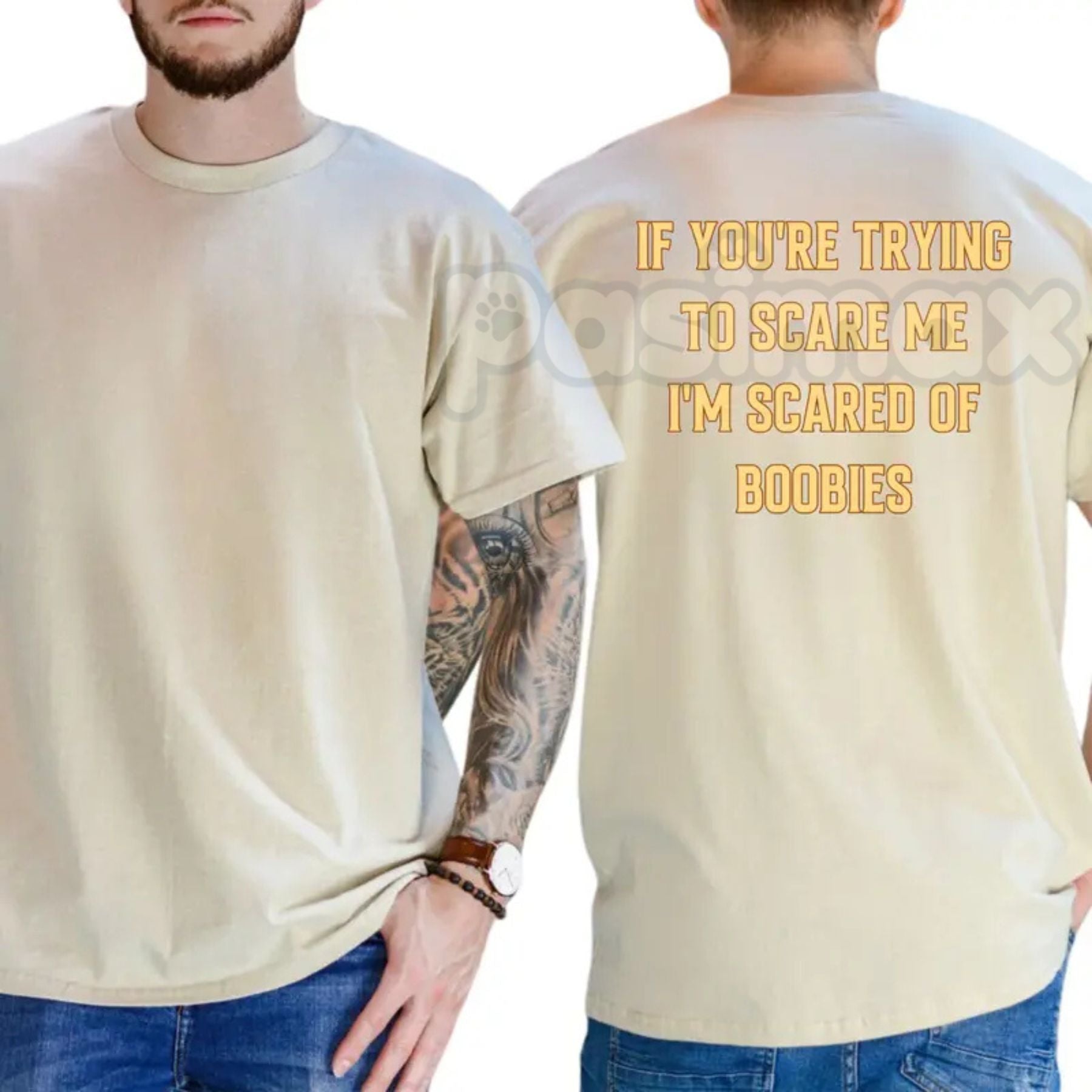 "I'm Scared Of Boobies" Funny Men's T-Shirt - Ironic Adult Humor Graphic Tee, Premium 100% Cotton Sarcastic Men's Gift, Witty Joke Gag Shirt for Guys, Soft Lived-In Heavyweight Casual Menswear, Funny Statement Party Top