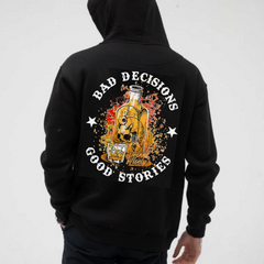 "Bad Decisions Good Stories" Halloween Hoodie â Gen X Pullover, Spooky Nostalgia