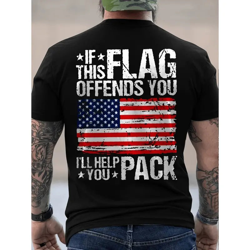 "If This Flag Offends You I'll Help You Pack" T-Shirt â Funny Conservative Patriotic American Flag Unisex Graphic Tee