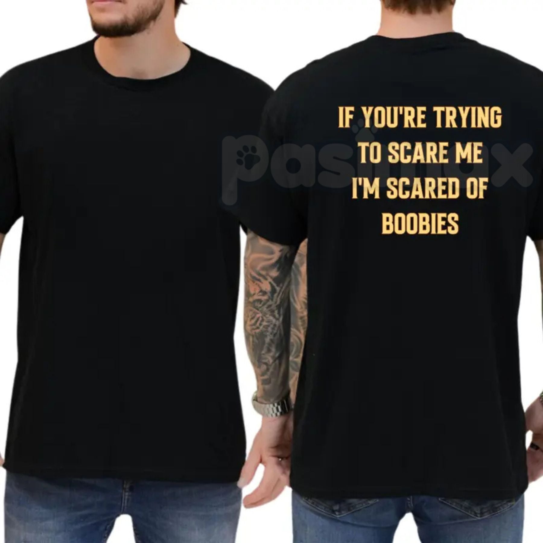 "I'm Scared Of Boobies" Funny Men's T-Shirt - Ironic Adult Humor Graphic Tee, Premium 100% Cotton Sarcastic Men's Gift, Witty Joke Gag Shirt for Guys, Soft Lived-In Heavyweight Casual Menswear, Funny Statement Party Top